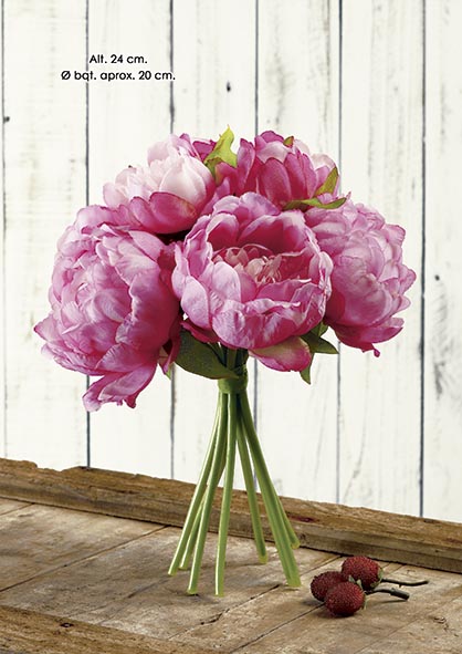 BQT. PEONIA x 8. 24 cm. Rosa.