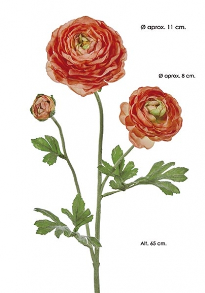 RANUNCULUS x 3. 65 cm. Naranja